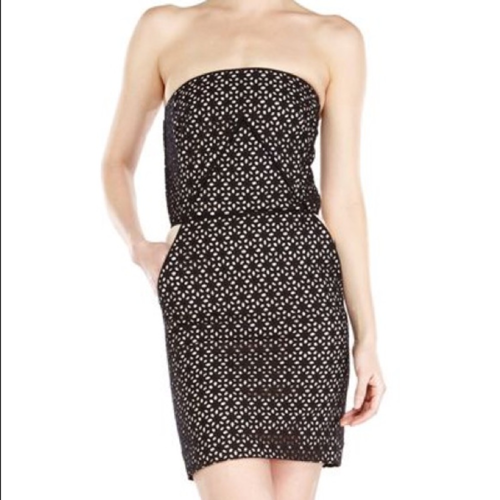 Maje Black Strapless Eyelet Dress